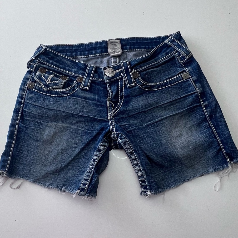 True Religion Distressed Blue Jean Shorts